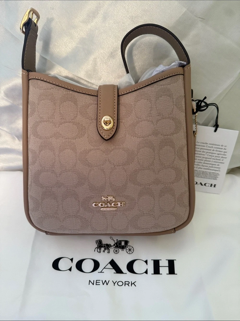 🤎Coach NWT Small Hadley Mini Crossbody in Signature Beige Jacquard Gold Hardware